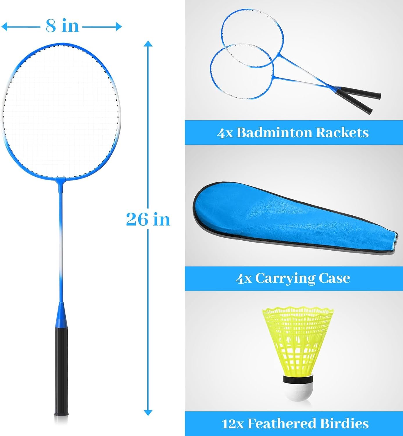 8 Pack Badminton Rackets Set Including Badminton Racquets, Nylon Shuttlecocks and Carry Bag for Outdoor Backyard Games Beginners - Image 2