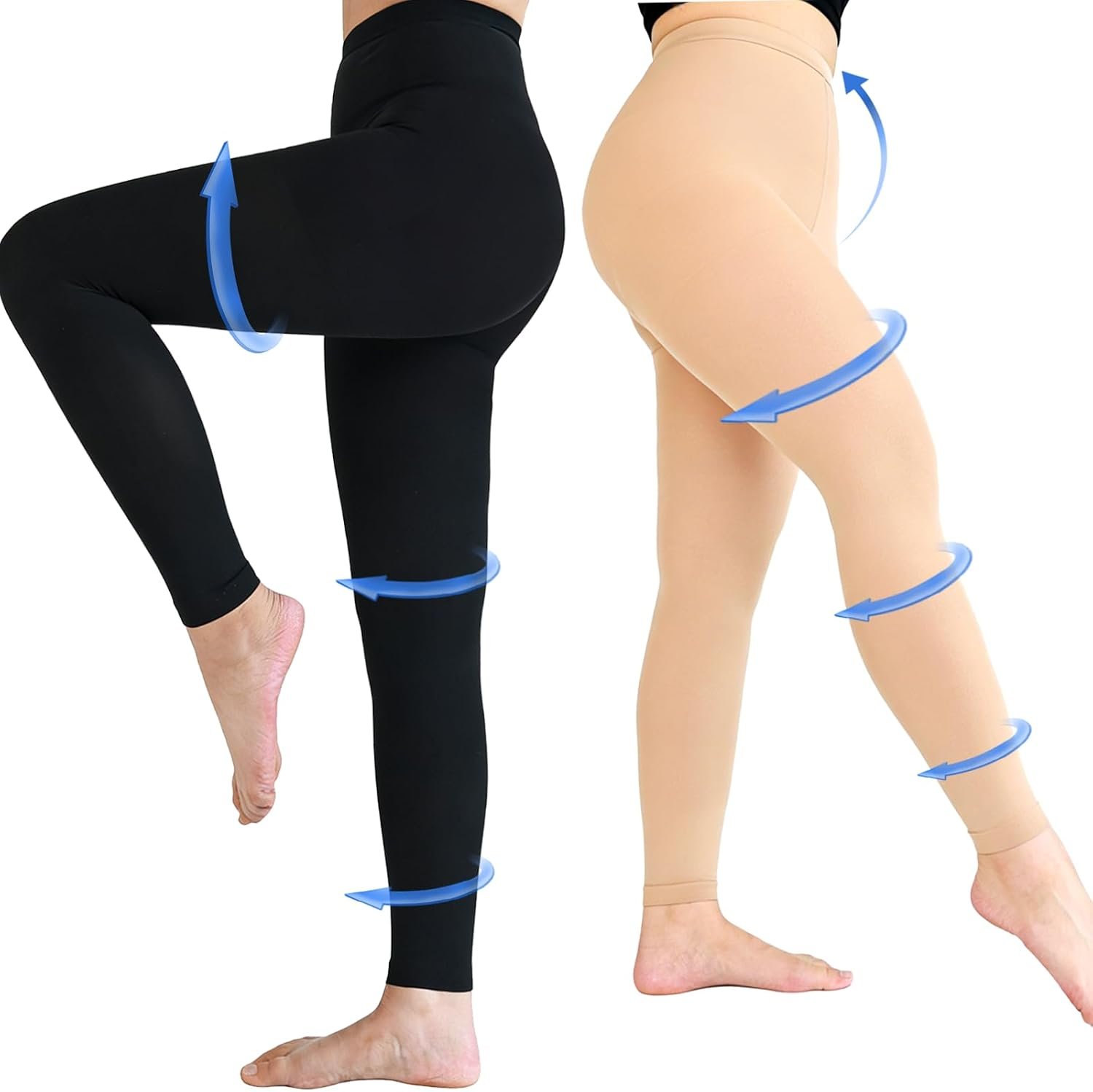 2 Pairs 20-30mmHg Compression Pantyhose for Women & Men, Medical Graduated Compression Leggings for Women, Footless Compression Stockings Support Compression Tights for Varicose Veins, Edema, Dvt