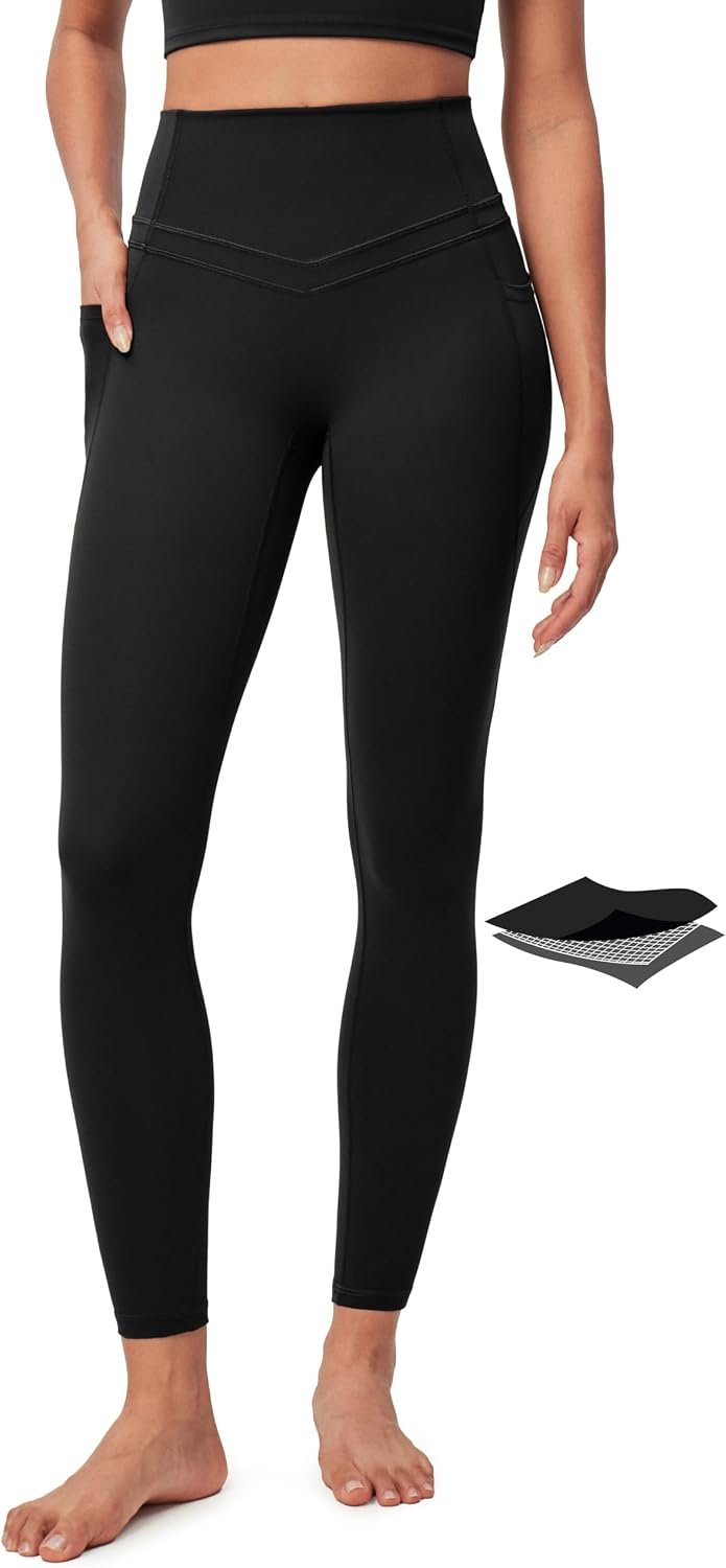 Compression Leggings with Pockets for Women Tummy Control Leggings No Front Seam Workout High Waist Yoga Pants