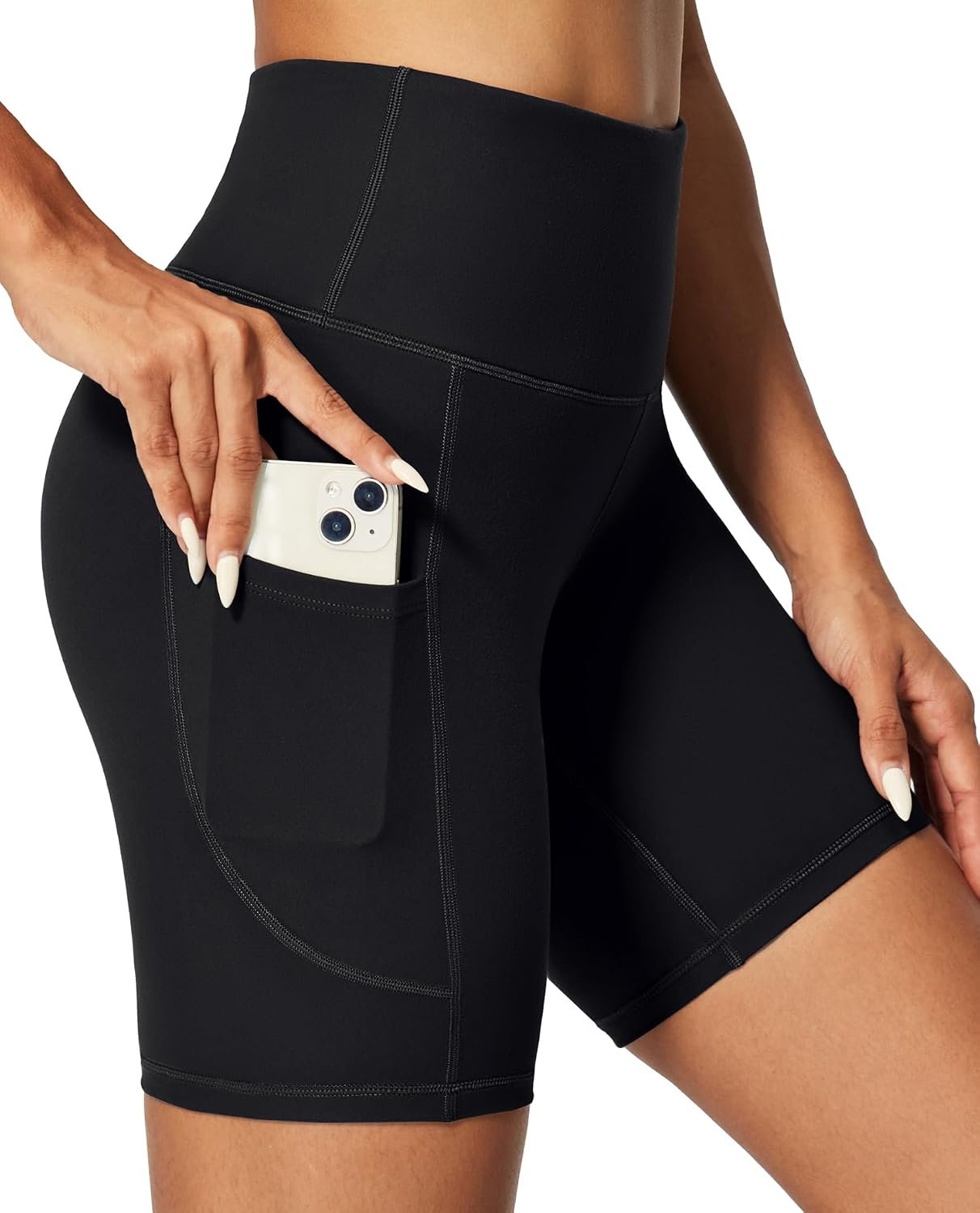 Biker Shorts Women 6" Tummy Control Workout Shorts Women with Pockets High Waisted Yoga Running Gym Spandex Compression