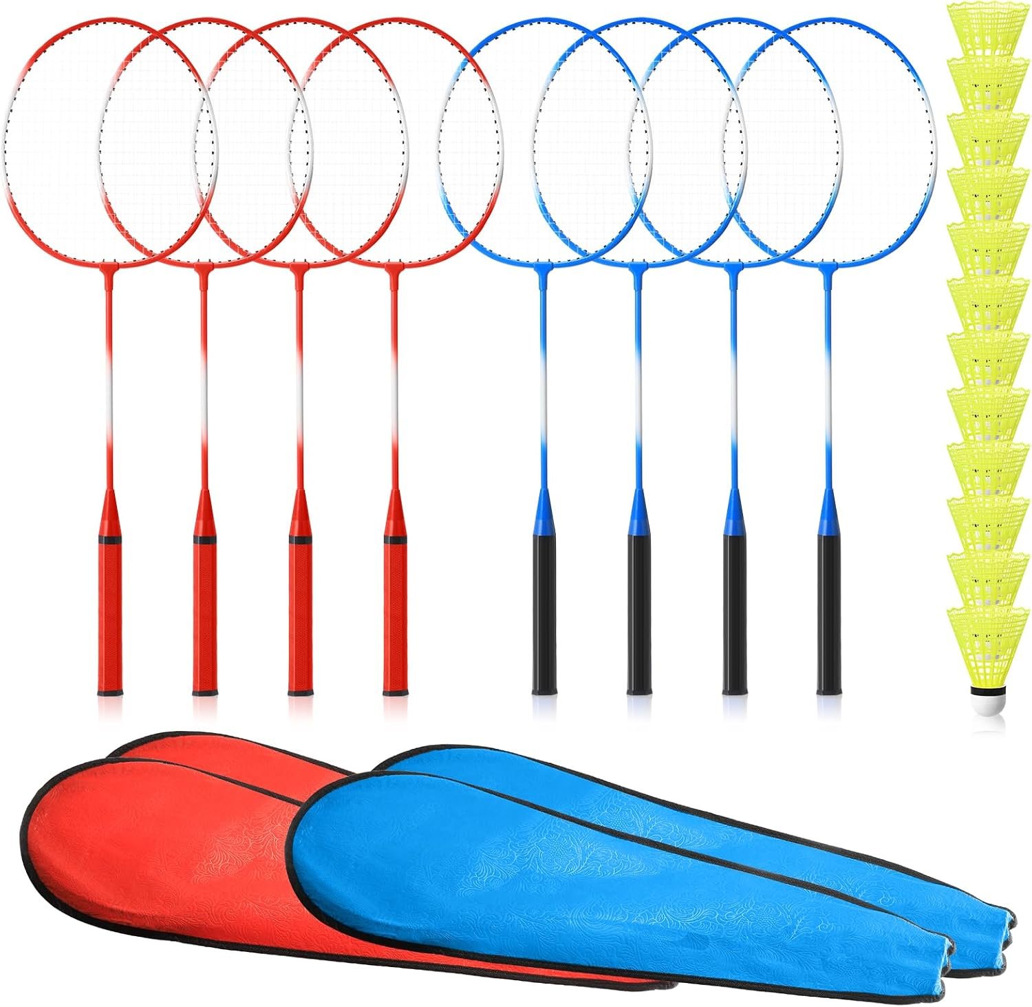 8 Pack Badminton Rackets Set Including Badminton Racquets, Nylon Shuttlecocks and Carry Bag for Outdoor Backyard Games Beginners