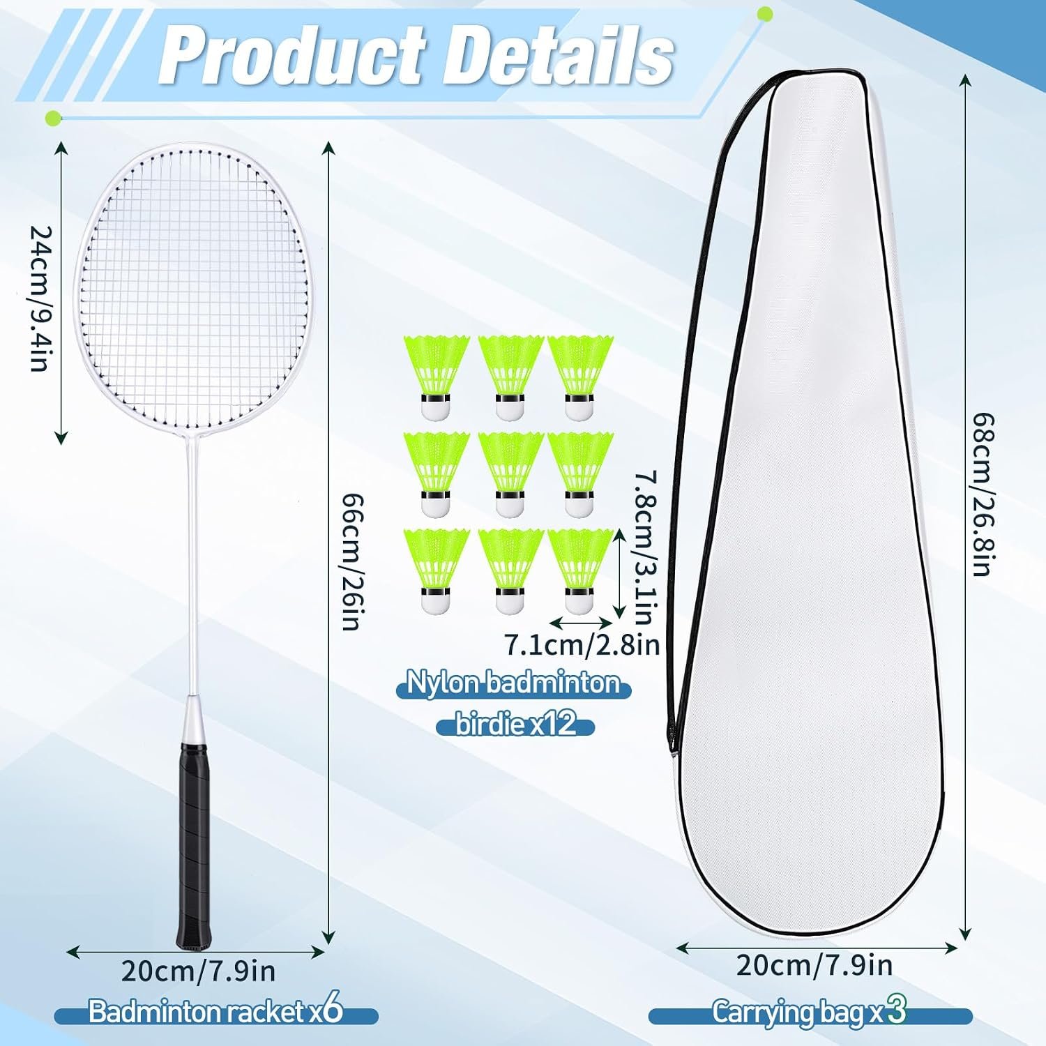 6 Packs Badminton Rackets Set Include 6 Lightweight Rackets 12 Nylon Plastic Shuttlecocks 3 Carrying Bags for Summer Outdoor Backyard Games Sports Beginners Adults - Image 2