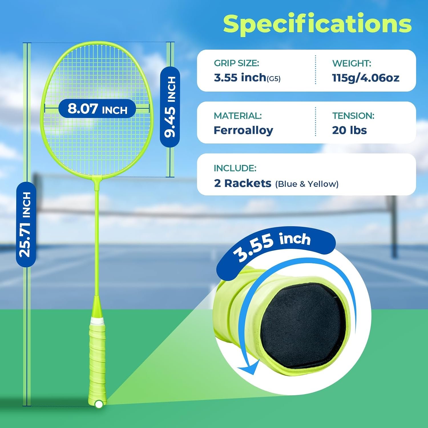 Badminton Rackets Set of 2, Lightweight Badminton Set for Outdoor Backyard Games, Portable Racquet for Family Beginners Adults and Teens - Image 2