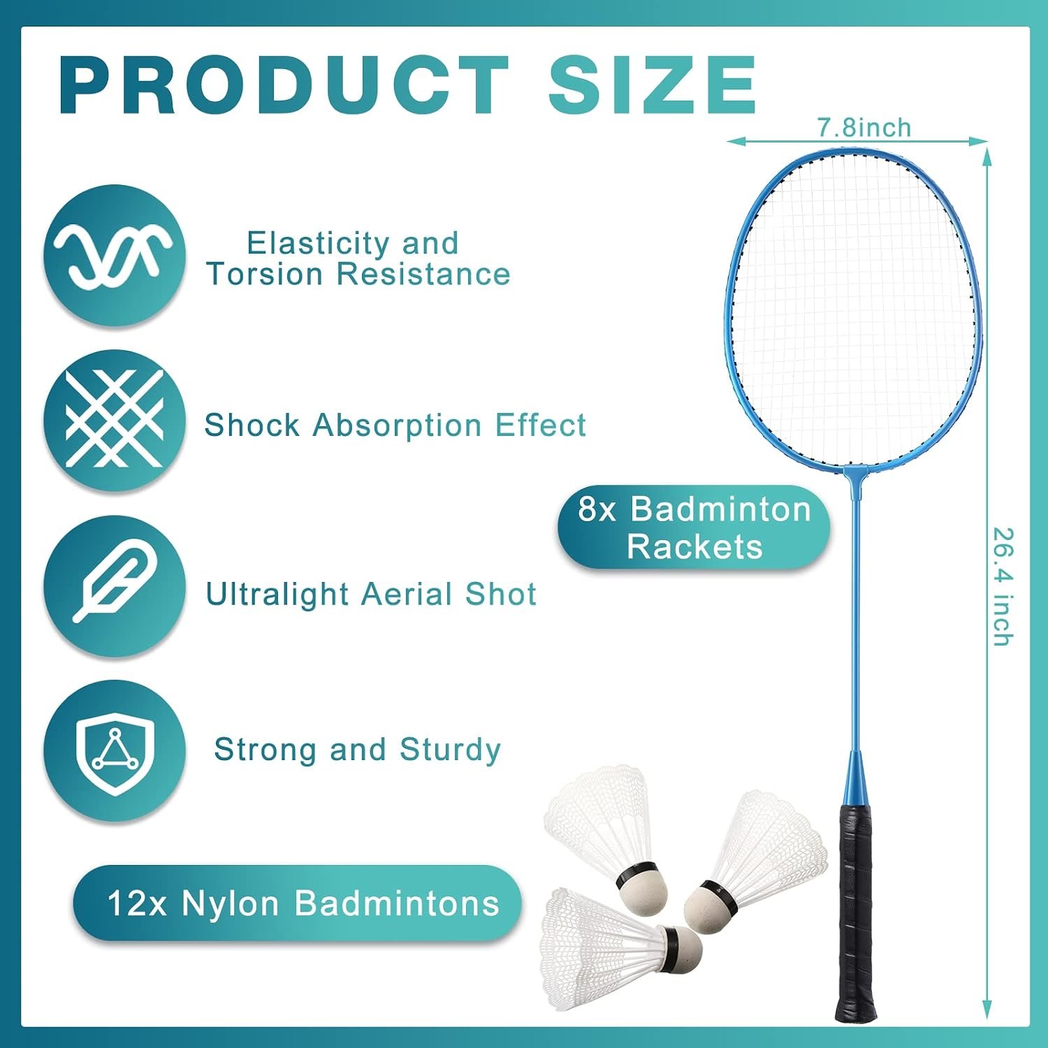 8 Packs Badminton Rackets Set with 12 Badminton Racquets for Adult Backyard Gym Beach Outdoor - Image 2