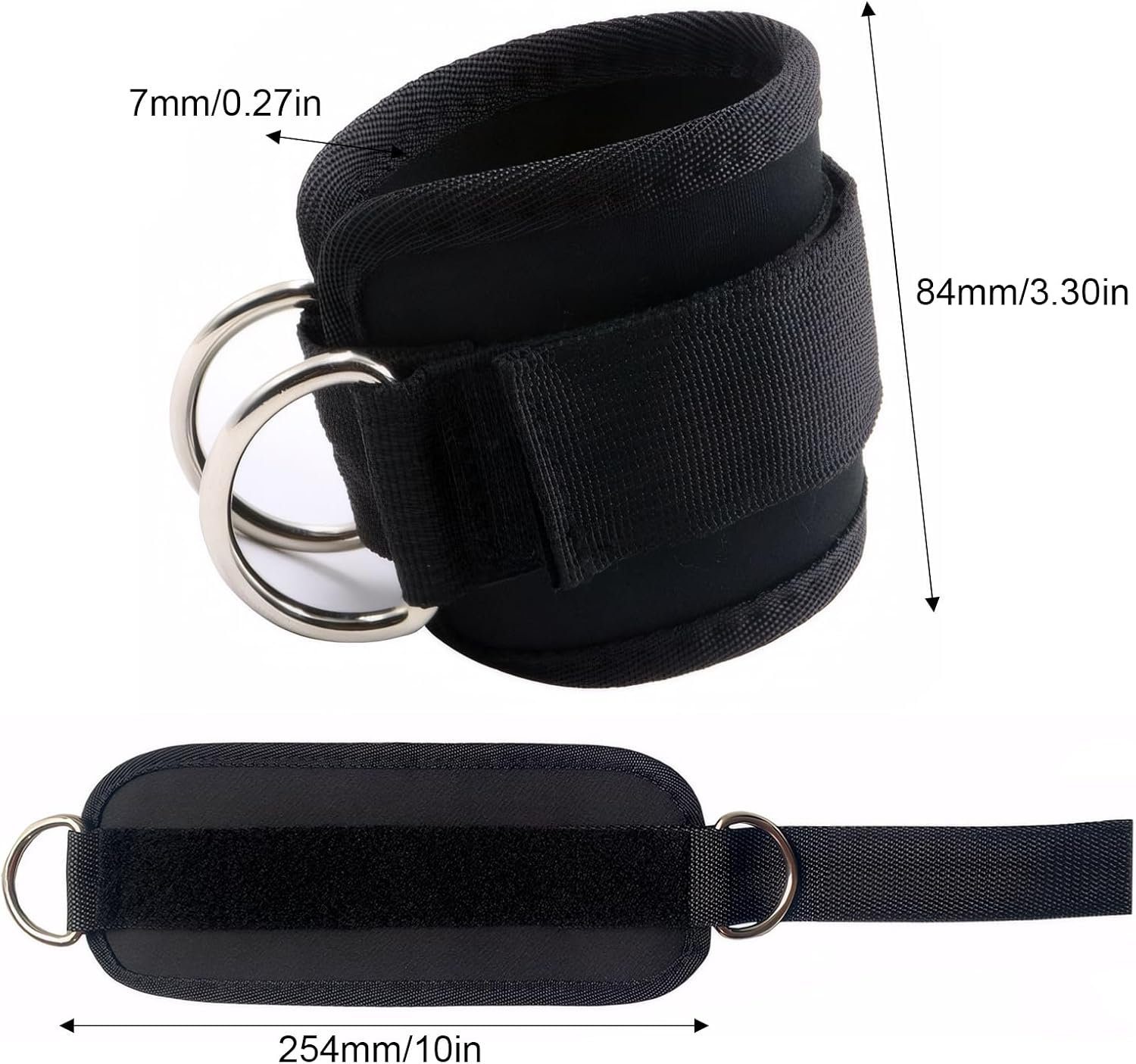 2 PCS Weightlifting Straps with D Ring,Adjustable Wrist Cuffs Gym,Padded Wrist Cuffs,for Cable Machines Strength Training Equipment,Black - Image 2