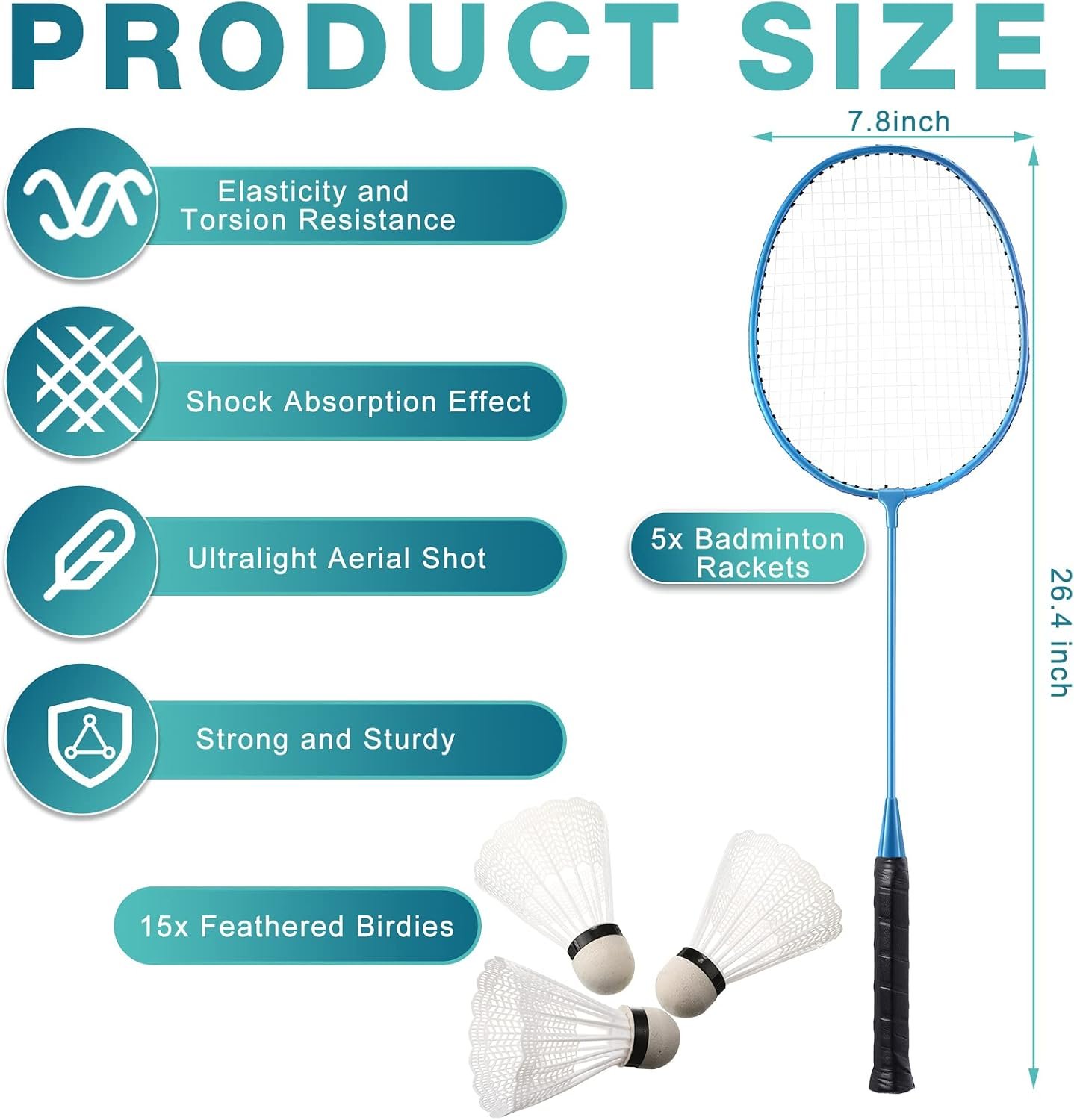 Badminton Rackets Set with Shuttlecocks Badminton Racquets for Adult and Lightweight Teenagers Shuttlecock Set for Backyard Gym Beach Outdoor Games - Image 2