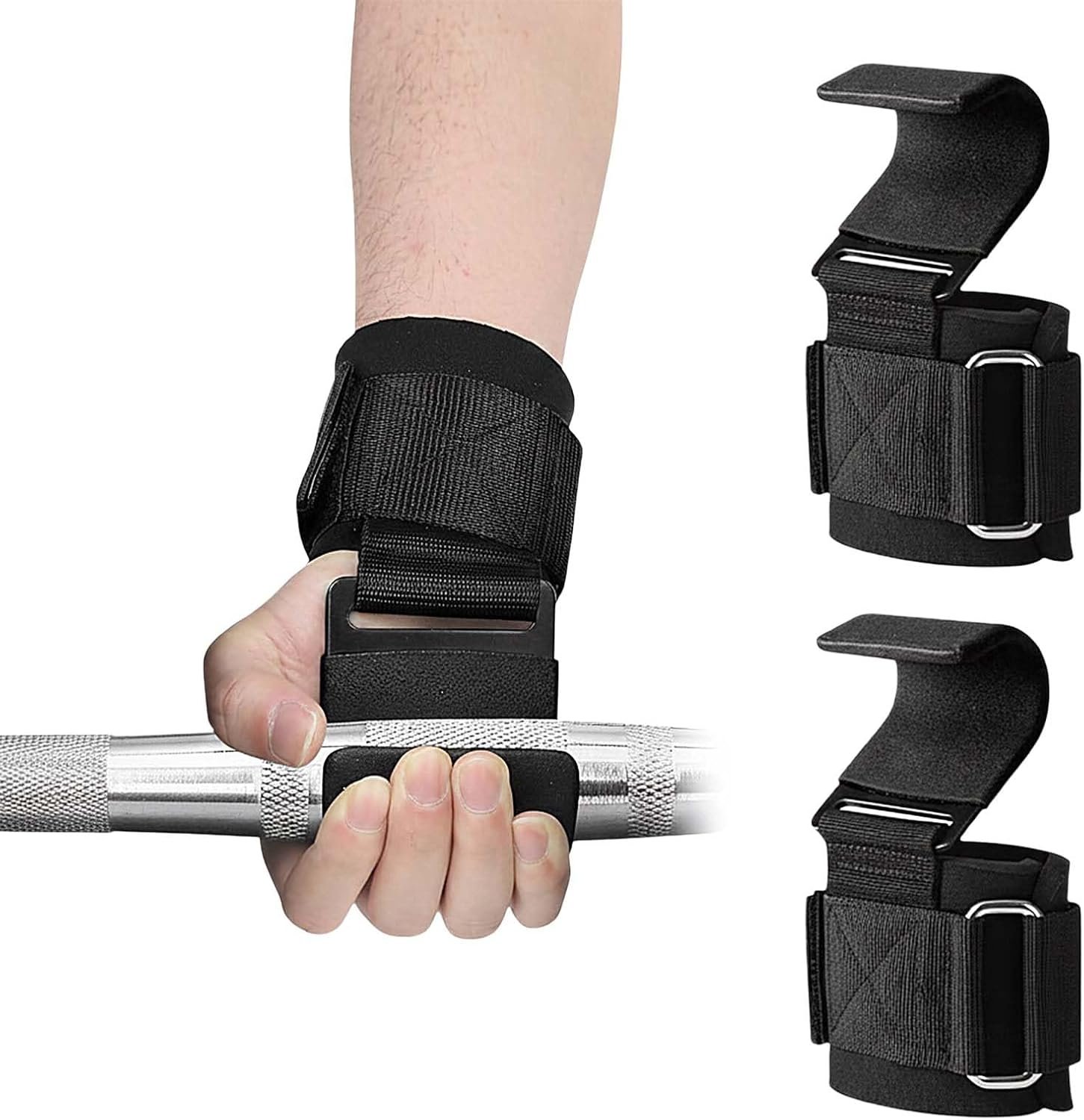 Weight Lifting Hooks (Pair) - Heavy Duty Lifting Wrist Straps, Hand Grip Support for Deadlifts, Pull Ups, Shrugs, Weightlifting Hooks Gym Gloves for Men and Women