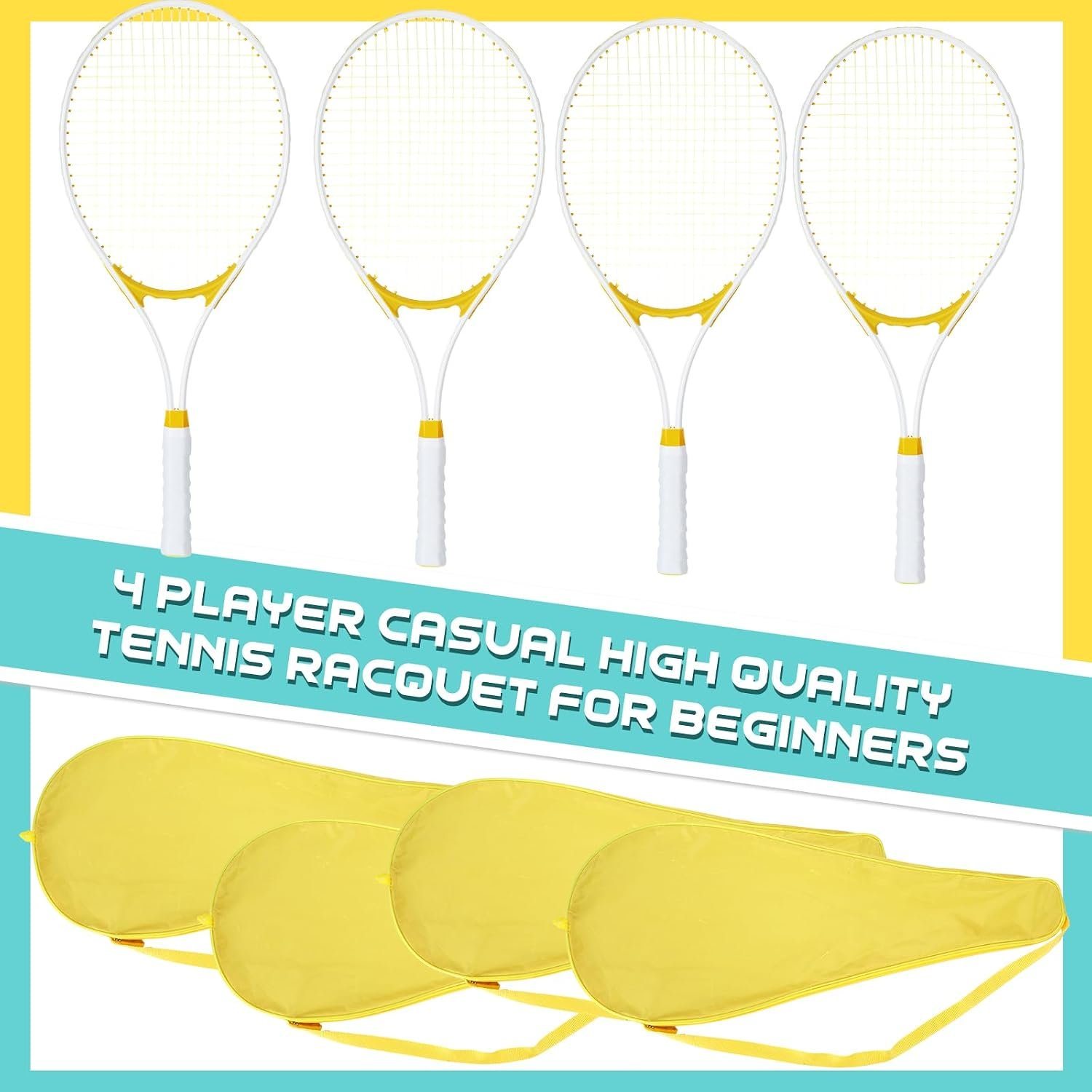 4 Pcs Tennis Rackets for Adults Recreational 4 Players 27 Inch Tennis Racquets Lightweight Tennis Rackets Bulk for Women Men Tennis Training and Beginners with Overgrips and Carry Bag - Image 2