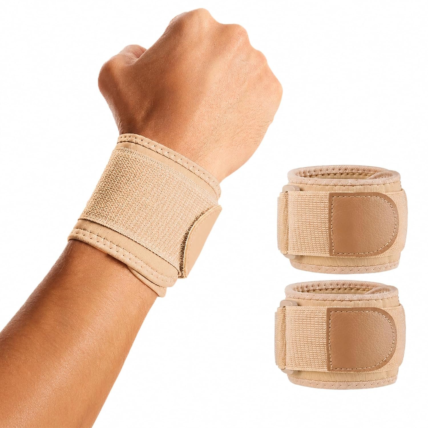 2 Pack Wrist Wraps for Sports Protection and Pain Relief, Adjustable Wrist Support Strap for Tendonitis, Working Out, Weightlifting,Strength Training,Kettlebell,Unisex(Skin)