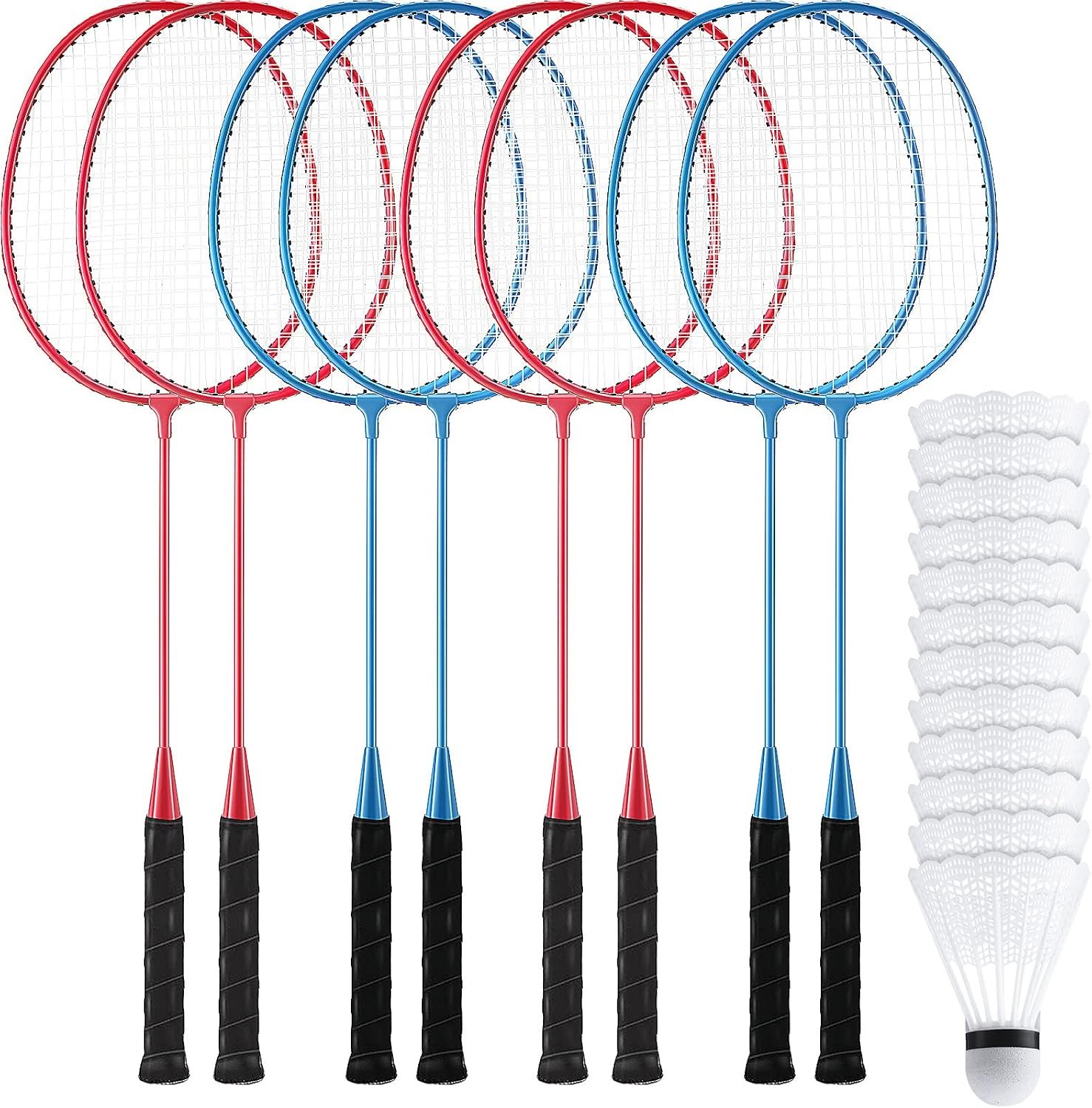 8 Packs Badminton Rackets Set with 12 Badminton Racquets for Adult Backyard Gym Beach Outdoor