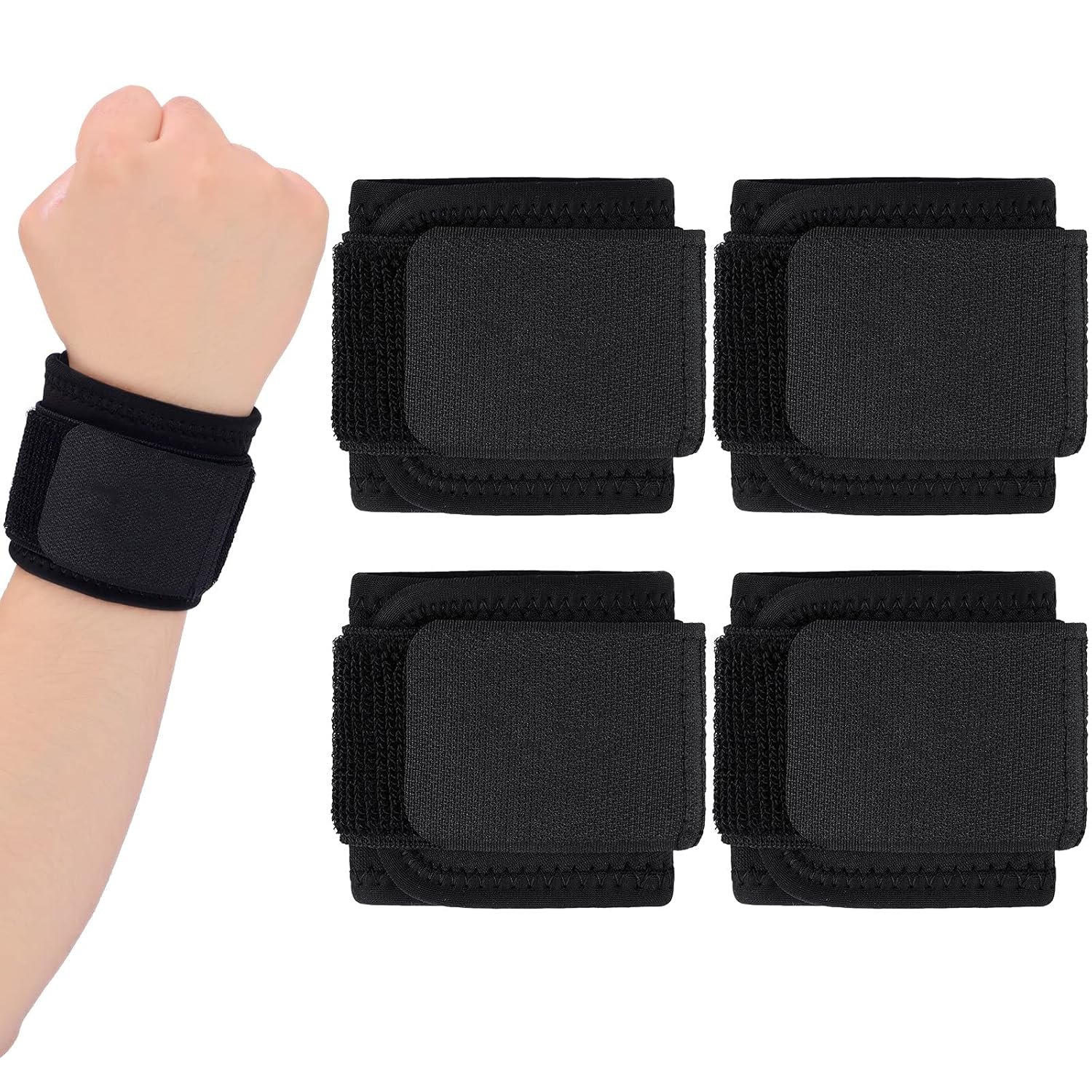 4 Pcs Wrist Brace for Lifting Carpal Tunnel Wrist Brace for Work Adjustable Hand Support Right and Left Hands Guard for Men Women(Black)