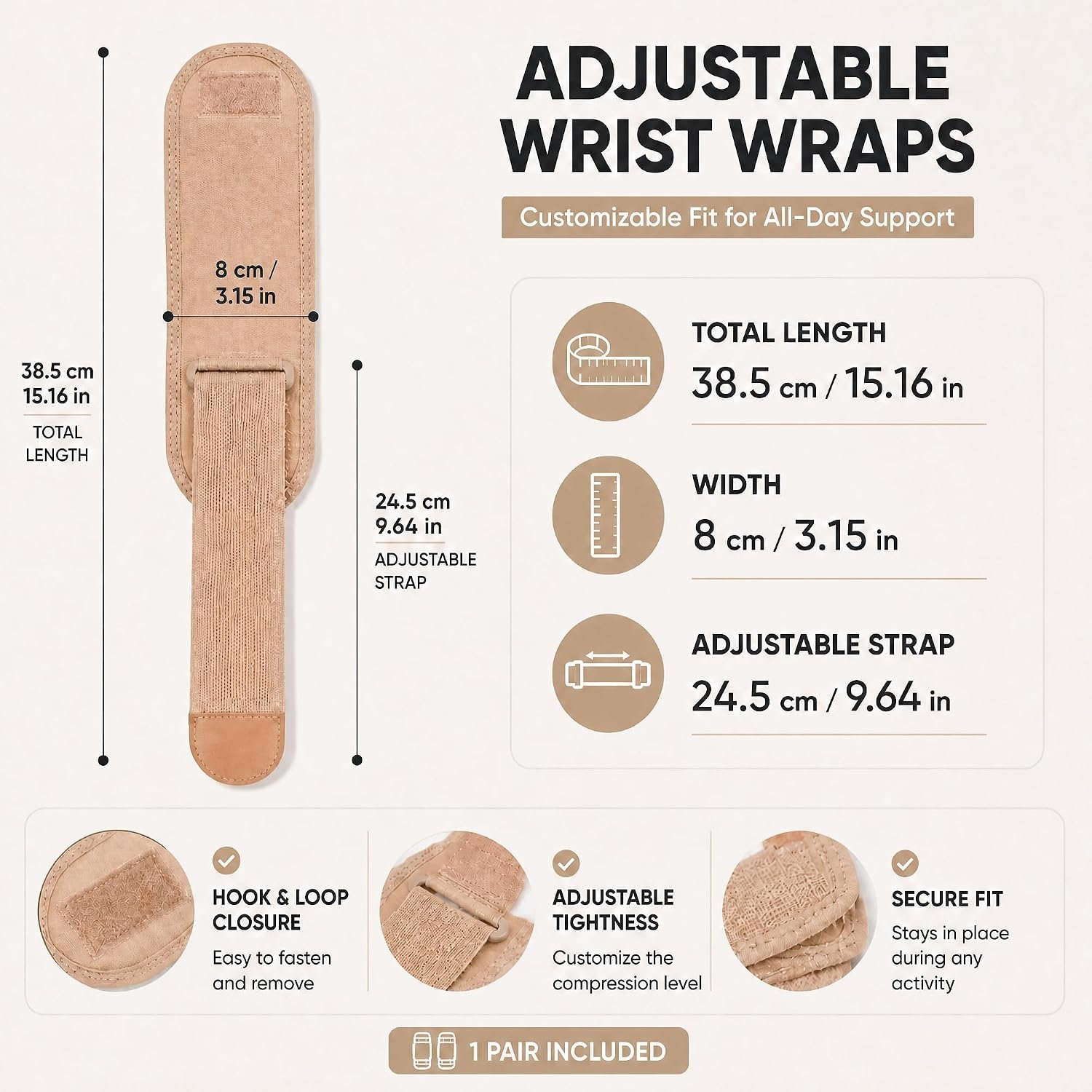 2 Pack Wrist Wraps for Sports Protection and Pain Relief, Adjustable Wrist Support Strap for Tendonitis, Working Out, Weightlifting,Strength Training,Kettlebell,Unisex(Skin) - Image 2